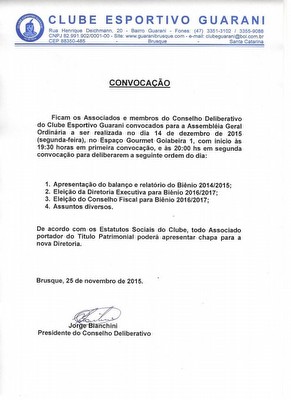 Convocação para Assembléia Geral Ordinária