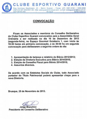 Convocação para Assembléia Geral Ordinária